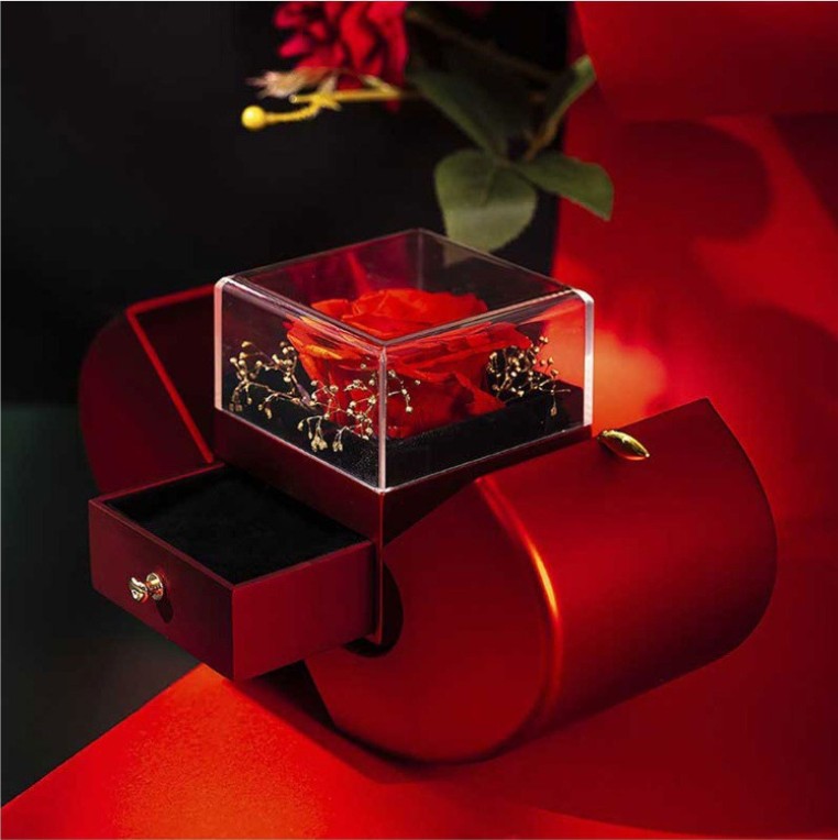 Fashion Jewelry Box Red Apple Christmas Gift Necklace Eternal Rose For Valentine's Day Gifts With Artificial Flower Rose Flower Jewelry Box