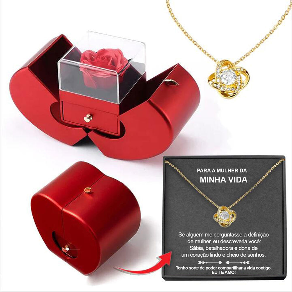 Fashion Jewelry Box Red Apple Christmas Gift Necklace Eternal Rose For Valentine's Day Gifts With Artificial Flower Rose Flower Jewelry Box