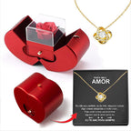 Fashion Jewelry Box Red Apple Christmas Gift Necklace Eternal Rose For Valentine's Day Gifts With Artificial Flower Rose Flower Jewelry Box