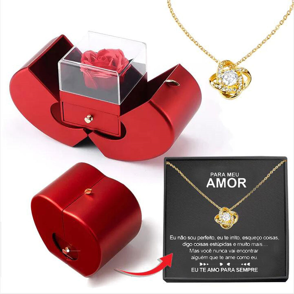 Fashion Jewelry Box Red Apple Christmas Gift Necklace Eternal Rose For Valentine's Day Gifts With Artificial Flower Rose Flower Jewelry Box