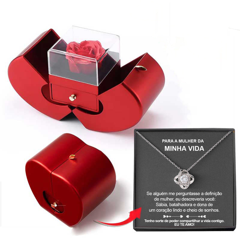 Fashion Jewelry Box Red Apple Christmas Gift Necklace Eternal Rose For Valentine's Day Gifts With Artificial Flower Rose Flower Jewelry Box