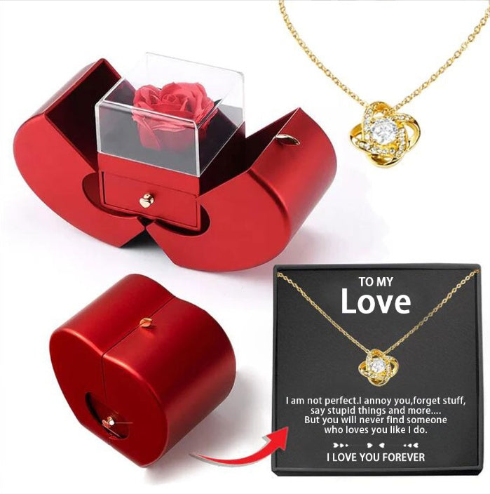 Fashion Jewelry Box Red Apple Christmas Gift Necklace Eternal Rose For Valentine's Day Gifts With Artificial Flower Rose Flower Jewelry Box