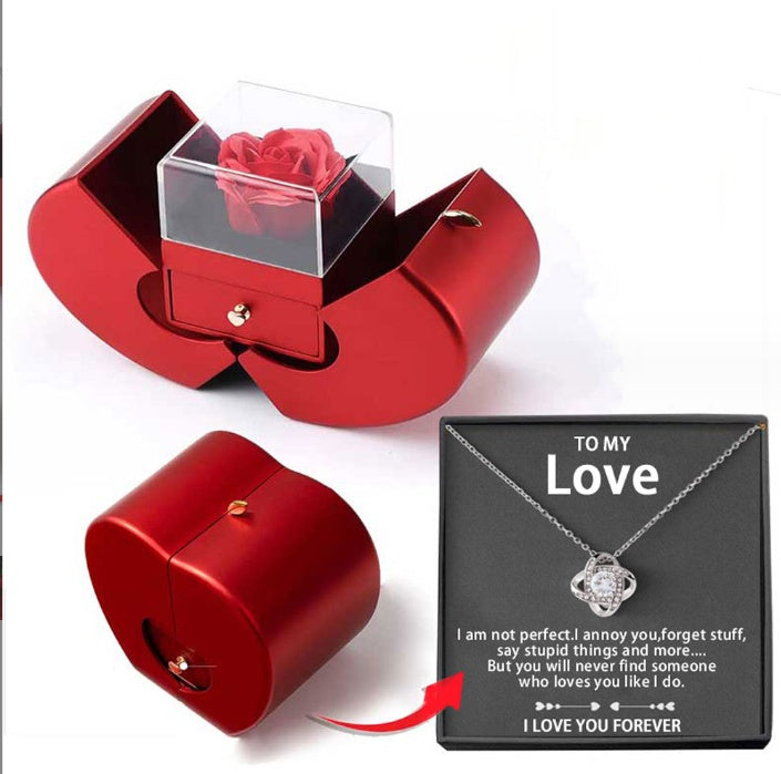 Fashion Jewelry Box Red Apple Christmas Gift Necklace Eternal Rose For Valentine's Day Gifts With Artificial Flower Rose Flower Jewelry Box